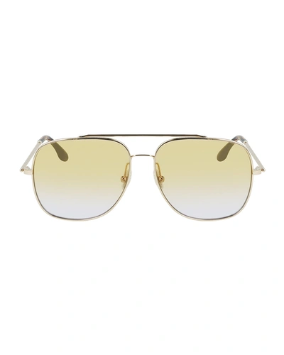 Shop Victoria Beckham V-star Round Metal Aviator Sunglasses In 723 Gold/honey