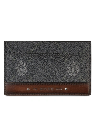 Shop Berluti Men's Sejour Canvas/leather Card Case In Black