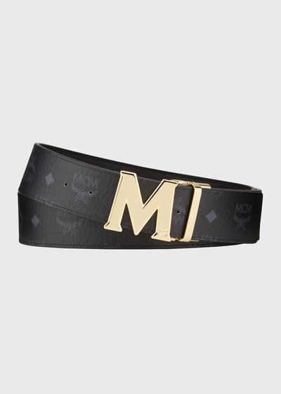 Shop Mcm Men's Claus Monogram Reversible Belt In Black