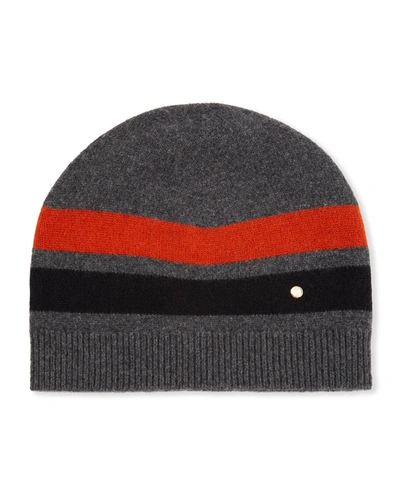 Shop Burberry Men's Graphic-stripe Beanie Hat In Dark Grey