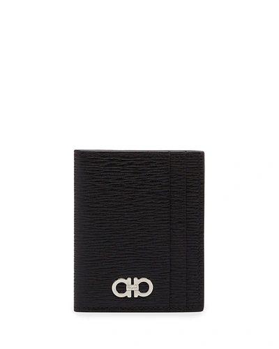 Shop Ferragamo Men's Revival Gancini Leather Card Case In Black
