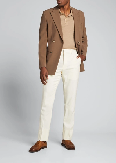 Shop Ralph Lauren Men's Wool Straight-leg Trousers In Cream