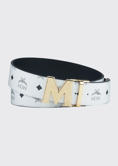 Shop Mcm Men's Claus Monogram Reversible Belt In White