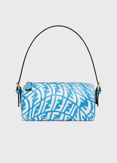 Shop Fendi Mini Ff Vertigo Zip Wristlet Bag In Blue