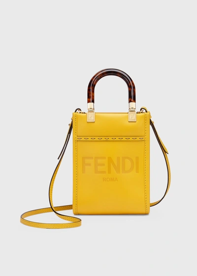 Shop Fendi Sunshine Mini Calfskin Logo Shopper Tote Bag In Mimosa