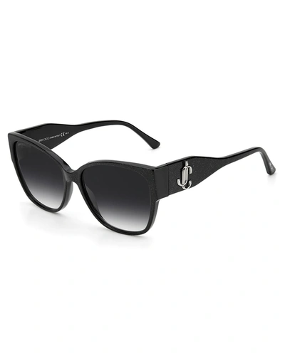 Shop Jimmy Choo Shay Oversized Acetate Cat-eye Sunglasses In 0dxf9o Black Glit