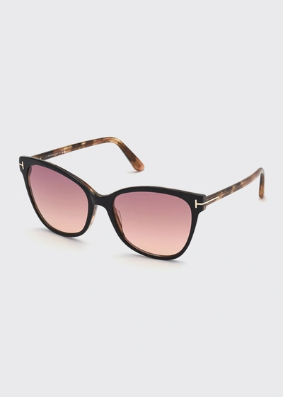 Shop Tom Ford Ani Oversized Plastic Cat-eye Sunglasses In 01b Sblk/smkg