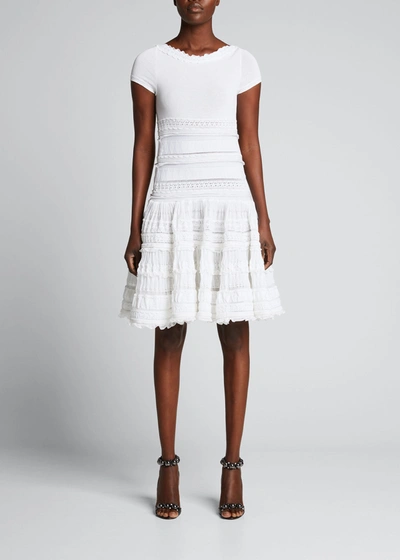 Shop Alaïa Edition 1986 Ruffle Lace Fit-&-flare Dress In 000 Blanc