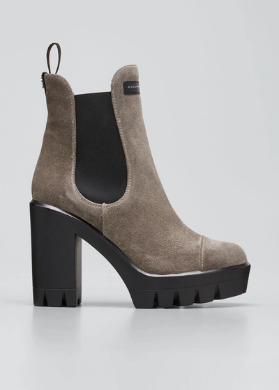 Shop Giuseppe Zanotti 80mm Suede Platform Ankle Booties In Ossido