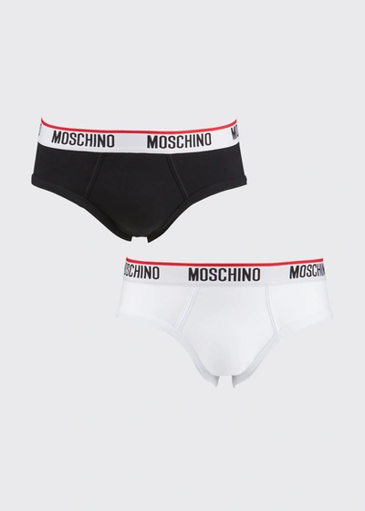 Shop Moschino Men's 2-pack Logo-band Briefs In Black Multi