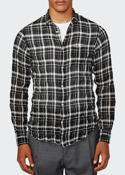 Shop Officine Generale Men's Lipp Plaid Tencel-blend Sport Shirt In Black/grey/white