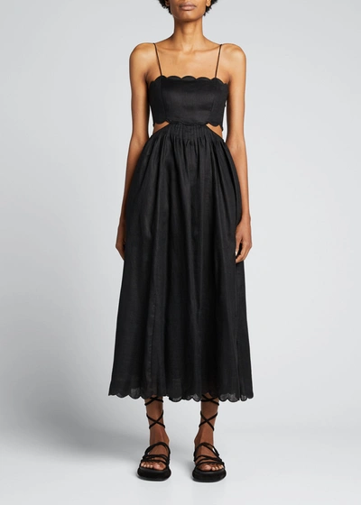 Shop Zimmermann Aliane Scalloped Midi Dress In Noir