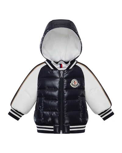 Moncler Kids' Boy's Buket Quilted Logo Varsity Jacket In 742 Navy | ModeSens