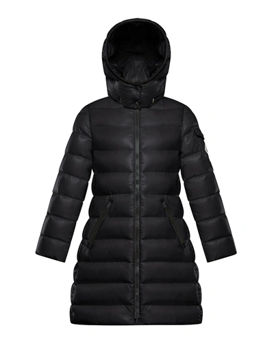 Shop Moncler Girl's Moka Quilted Long Jacket In 999 Black
