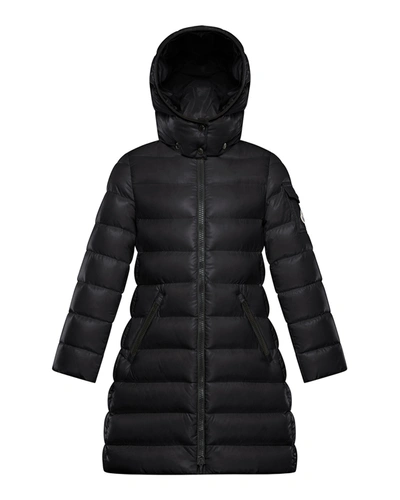 Shop Moncler Girl's Moka Long Quilted Jacket In 999 Black