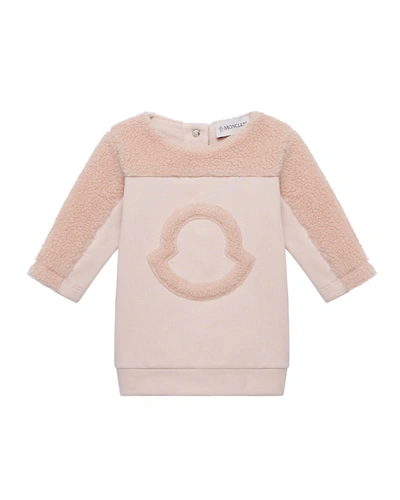 Shop Moncler Girl's Fleece Logo Long-sleeve Sweater Dress In Pastel Pink