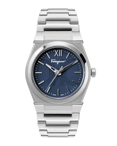 Shop Ferragamo Men's 40mm Vega Gent Bracelet Watch In Blue/silver