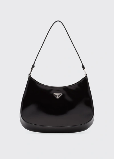 Shop Prada Cleo Brushed Leather Hobo Bag In F0118 Argento