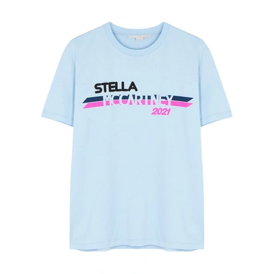 Shop Stella Mccartney Blue Logo-print Cotton T-shirt In Light Blue