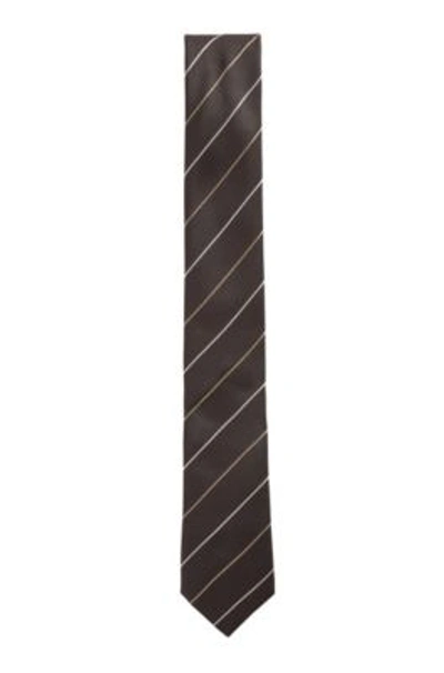 Shop Hugo Boss - Italian Made Diagonal Stripe Tie In Silk Jacquard - Black