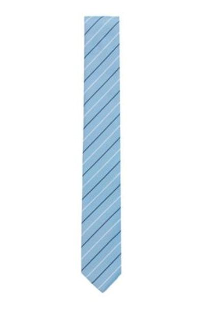 Shop Hugo Boss - Striped Tie In Wrinkle Free Recycled Fabric - Light Blue