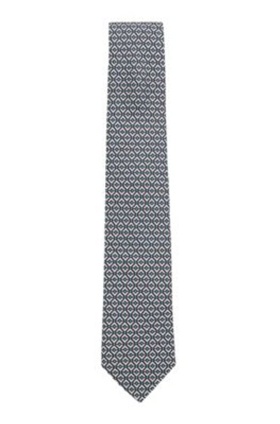 Shop Hugo Boss - Geometric Print Tie In Water Repellent Silk - Turquoise