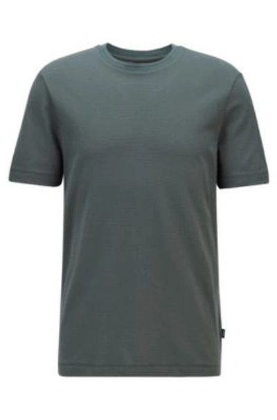 Shop Hugo Boss Cotton Blend T Shirt With Bubble Jacquard Structure In Dark Green