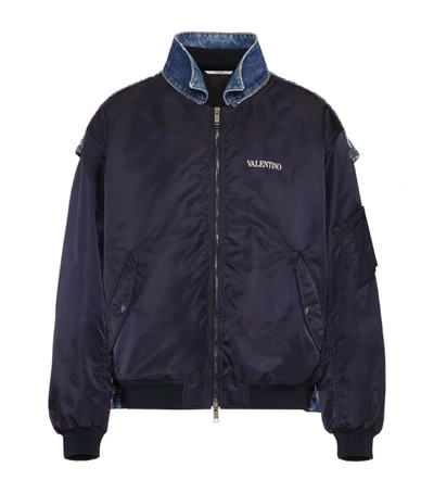 Shop Valentino Contrast-collar Bomber Jacket In Blue