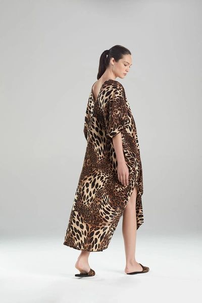 Shop Natori Luxe Leopard Cotton Gauze Caftan Dress Cover-up In Chestnut