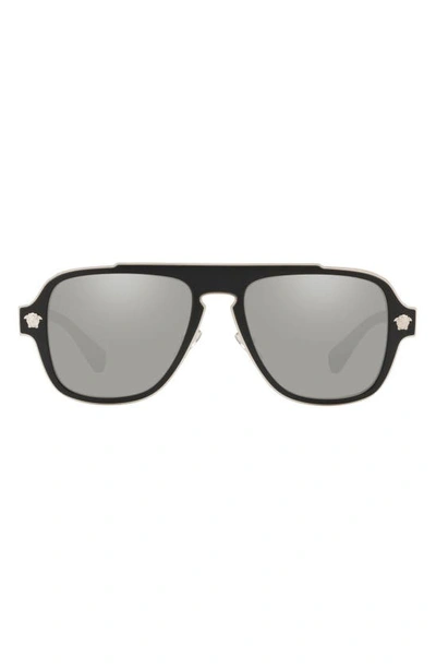 Shop Versace 56mm Mirrored Aviator Sunglasses In Matte Black/ Silver Mirror