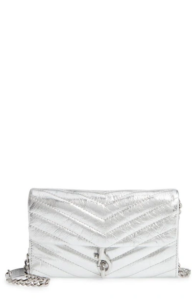 Shop Rebecca Minkoff Edie Quilted Leather Crossbody Wallet In Silver
