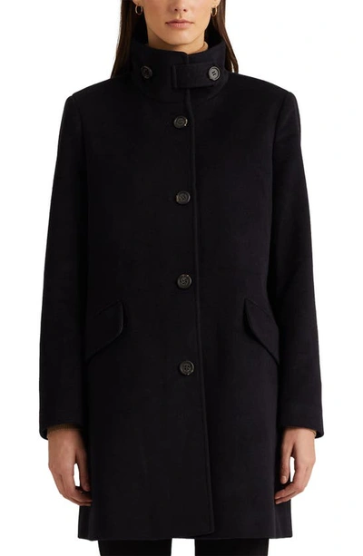 Shop Lauren Ralph Lauren Balmacaan Wool Blend Coat In Regal Navy