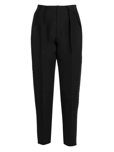 Shop Bottega Veneta Ruched Satin Tuxedo Stripe Pants In Black