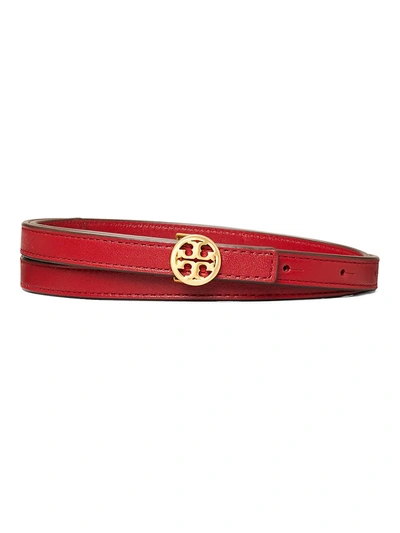 Shop Tory Burch Women's Logo Leather Belt In Redstone