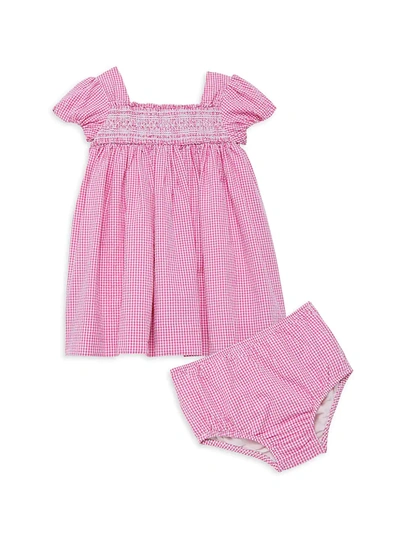 Shop Ralph Lauren Baby Girl's Seersucker Gingham Smock Dress In Pink