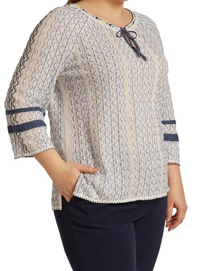 Shop Nic + Zoe, Plus Size Women's Ferry Wave Striped Sweater In Blue Multi