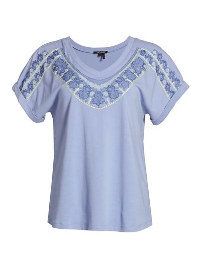 Shop Nic + Zoe Women's Jetty Knit Embroidered T-shirt In Blue Multi