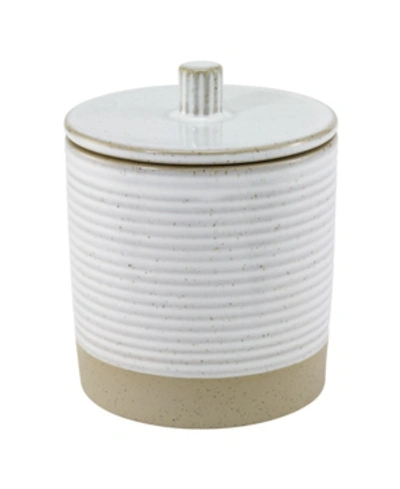 Shop Avanti Drift Lines Textured Ribbed Ceramic Covered Jar In Linen