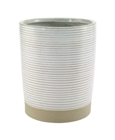 Shop Avanti Drift Lines Textured Ribbed Ceramic Wastebasket In Linen
