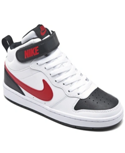 Shop Nike Big Boys Court Borough Mid 2 Stay-put Casual Sneakers From Finish Line In White, University Red
