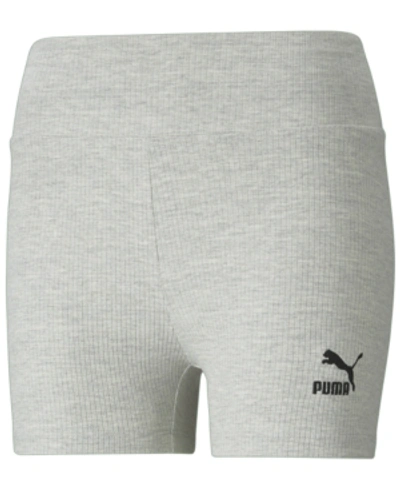 Shop Puma Women's Classics Ribbed Shorts In Light Gray Heather