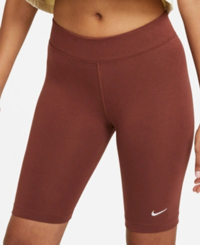 Shop Nike Women's Sportswear Essential High-waist Bike Shorts In Dark Pony/white