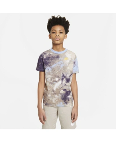 Shop Nike Big Boys Sportswear Printed T-shirt In Citron Pulse, Psychic Blue