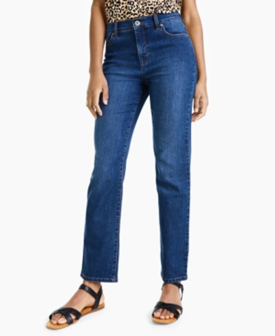 Shop Style & Co Petite High Rise Natural Straight-leg Jeans, Created For Macy's In Astor