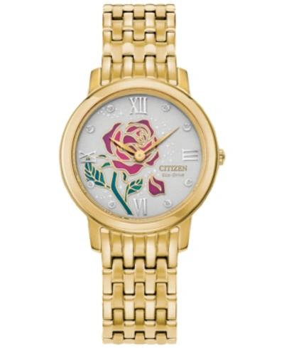 Citizen Disney By  Eco-drive Women's Belle Gold-tone Stainless Steel Bracelet Watch 30mm In Gold-tone