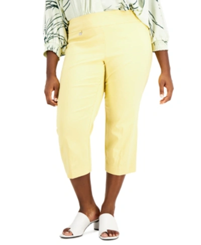 Shop Alfani Plus Size Tummy-control Capri Pants, Created For Macy's In Natural Raffia