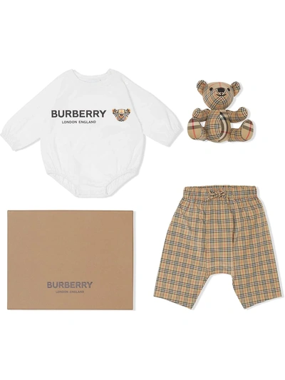 Shop Burberry Thomas Bear Three-piece Gift Set In Brown