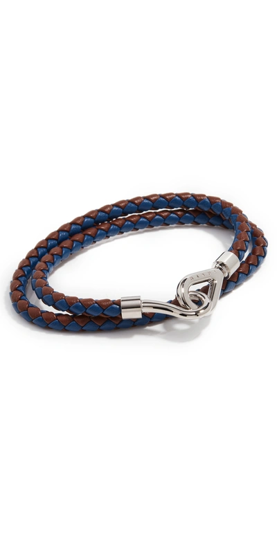 Shop Marni Double Wrap Leather Braided Bracelet In Bluette