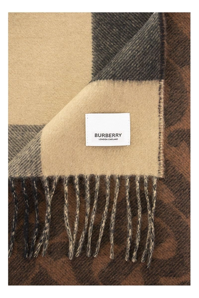 Shop Burberry Tb Half Mega - Reversible Cashmere Scarf With Tartan And Monogram Pattern In Dark Chestnut Brown