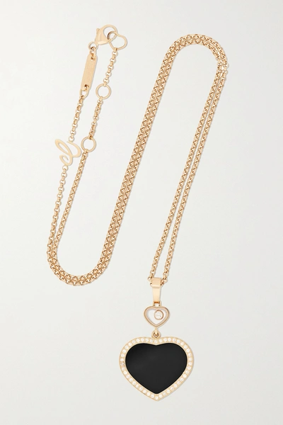 Shop Chopard Happy Hearts 18-karat Rose Gold, Onyx And Diamond Necklace